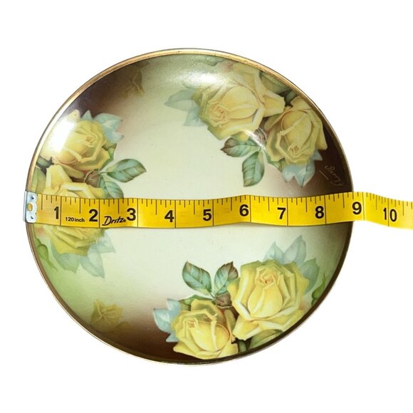 Hand-Painted Thomas Bavaria Plate With Yellow Rose Design 8" Diameter Vintage Po - Picture 5 of 5